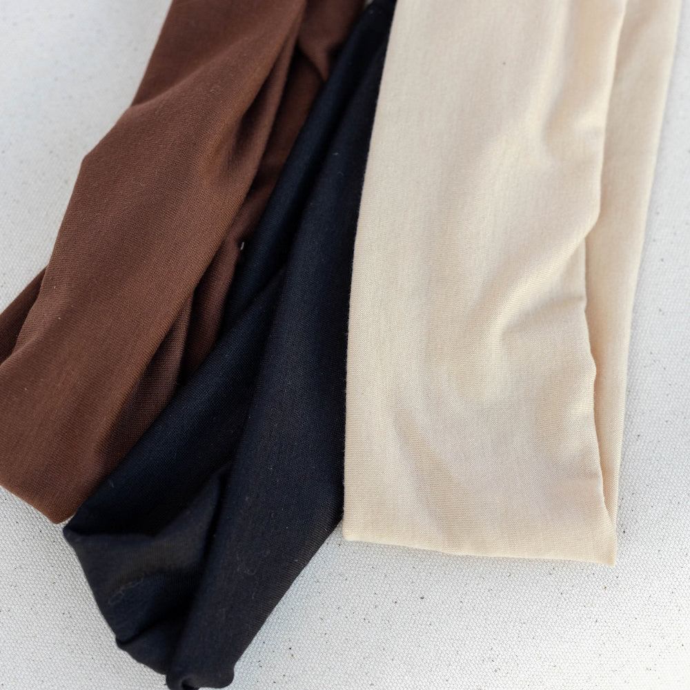 Wide Headwrap Set of 3 - Black + Brown + Beige