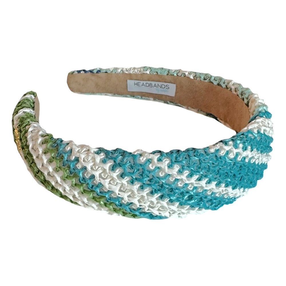 Classic Padded Woven Raffia Headband - Ocean Blue + Green