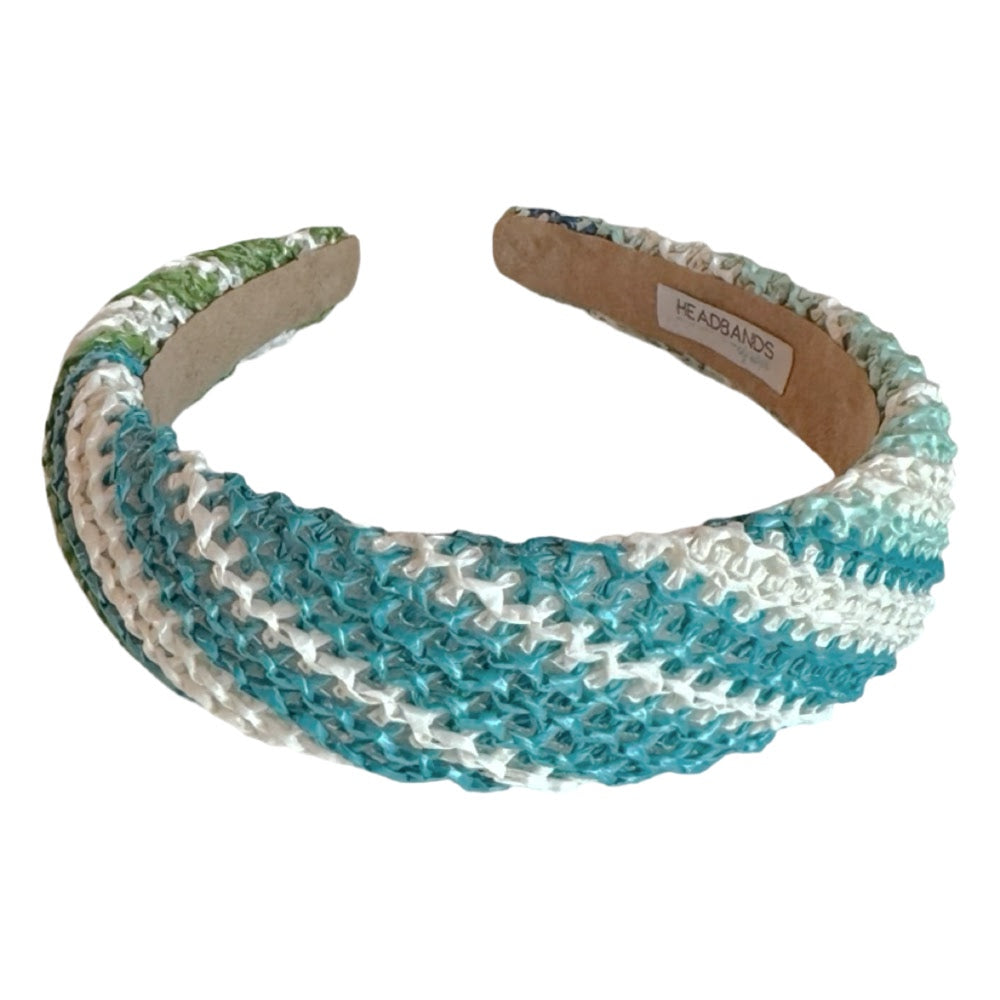 Classic Padded Woven Raffia Headband - Ocean Blue + Green