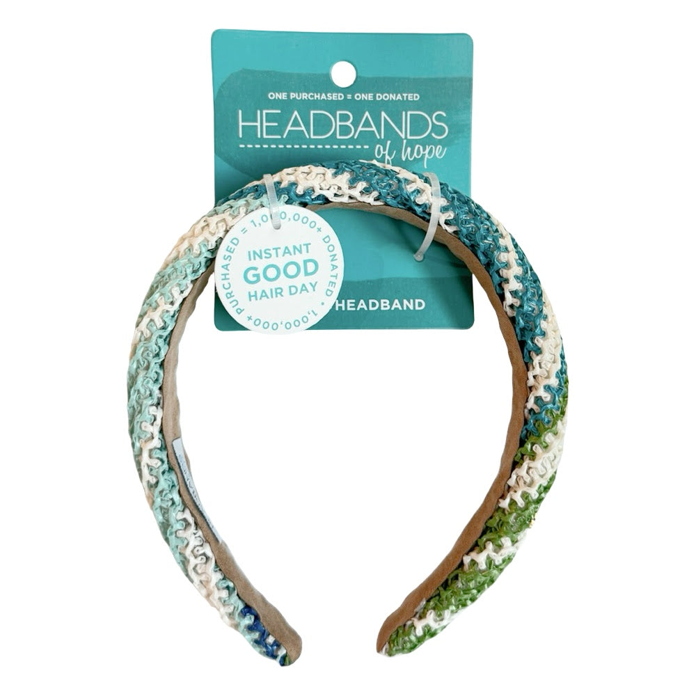 Classic Padded Woven Raffia Headband - Ocean Blue + Green