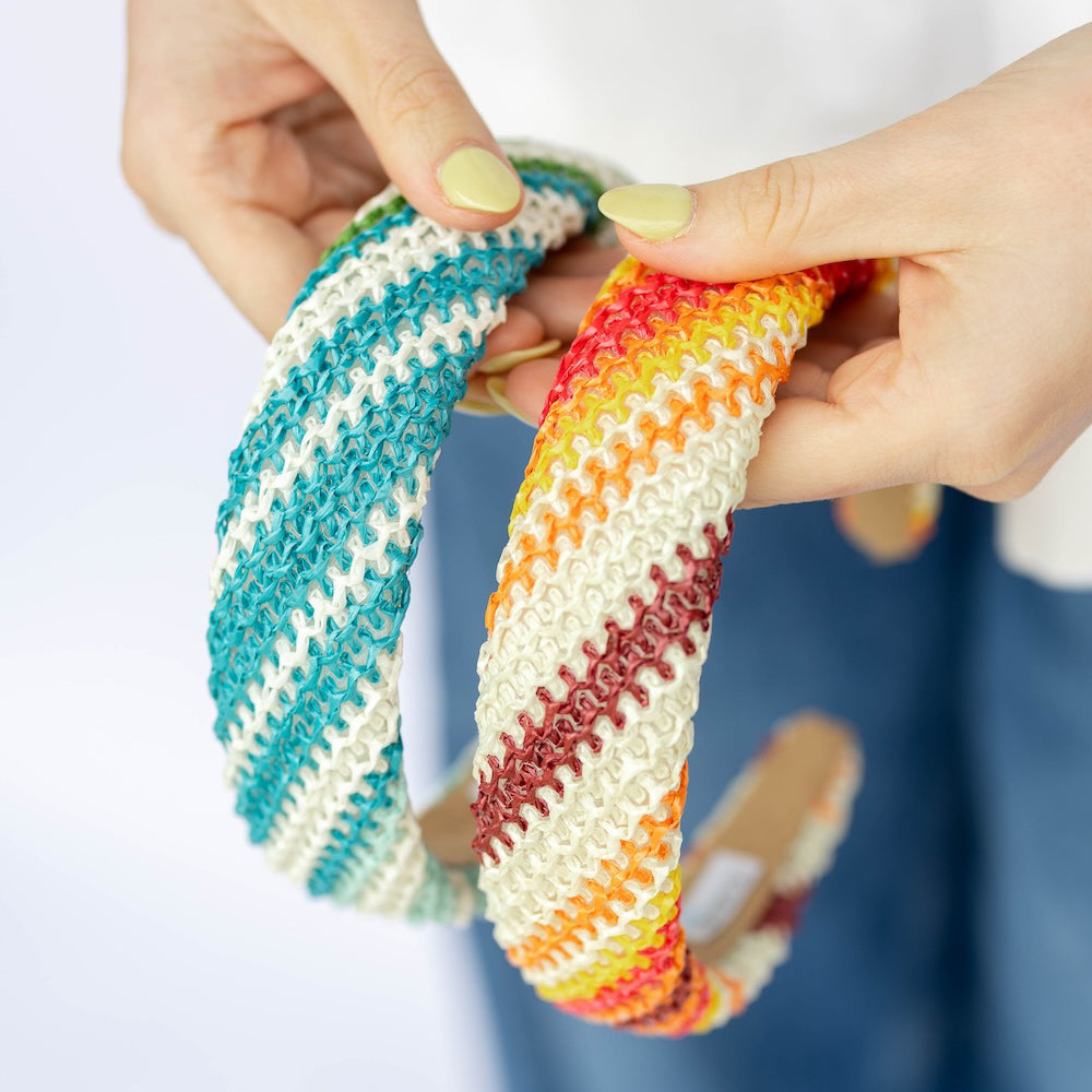 Classic Padded Woven Raffia Headband - Orange Sunset