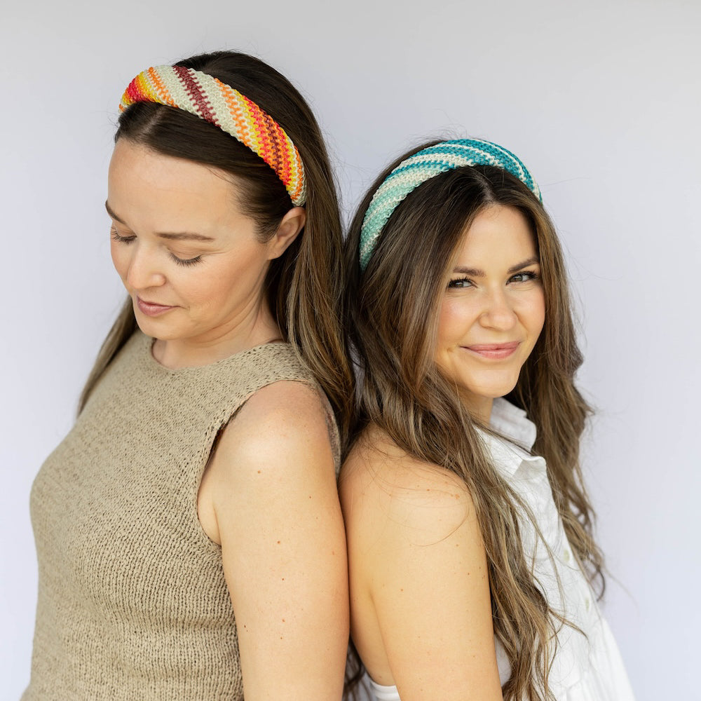Classic Padded Woven Raffia Headband - Orange Sunset