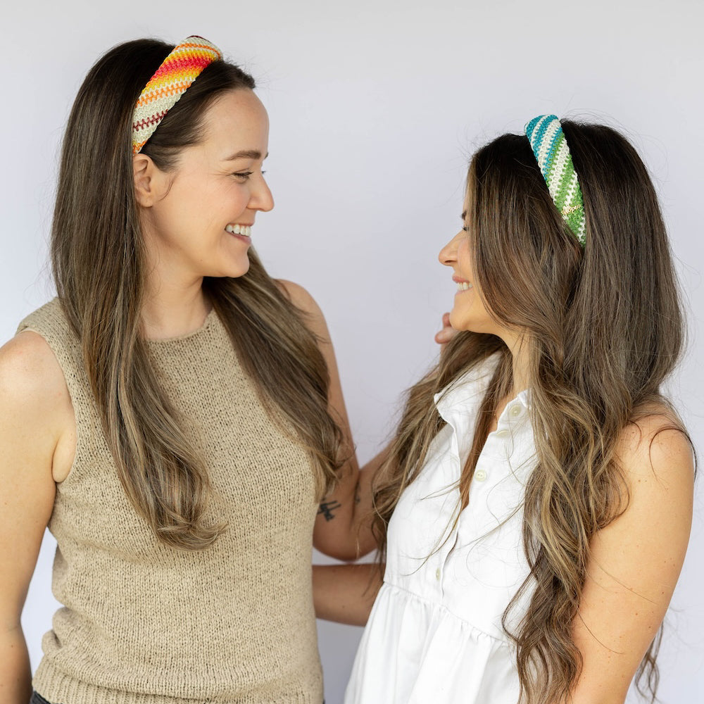 Classic Padded Woven Raffia Headband - Ocean Blue + Green
