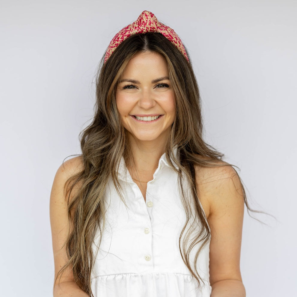 Raffia Top Knot Headband - Pink