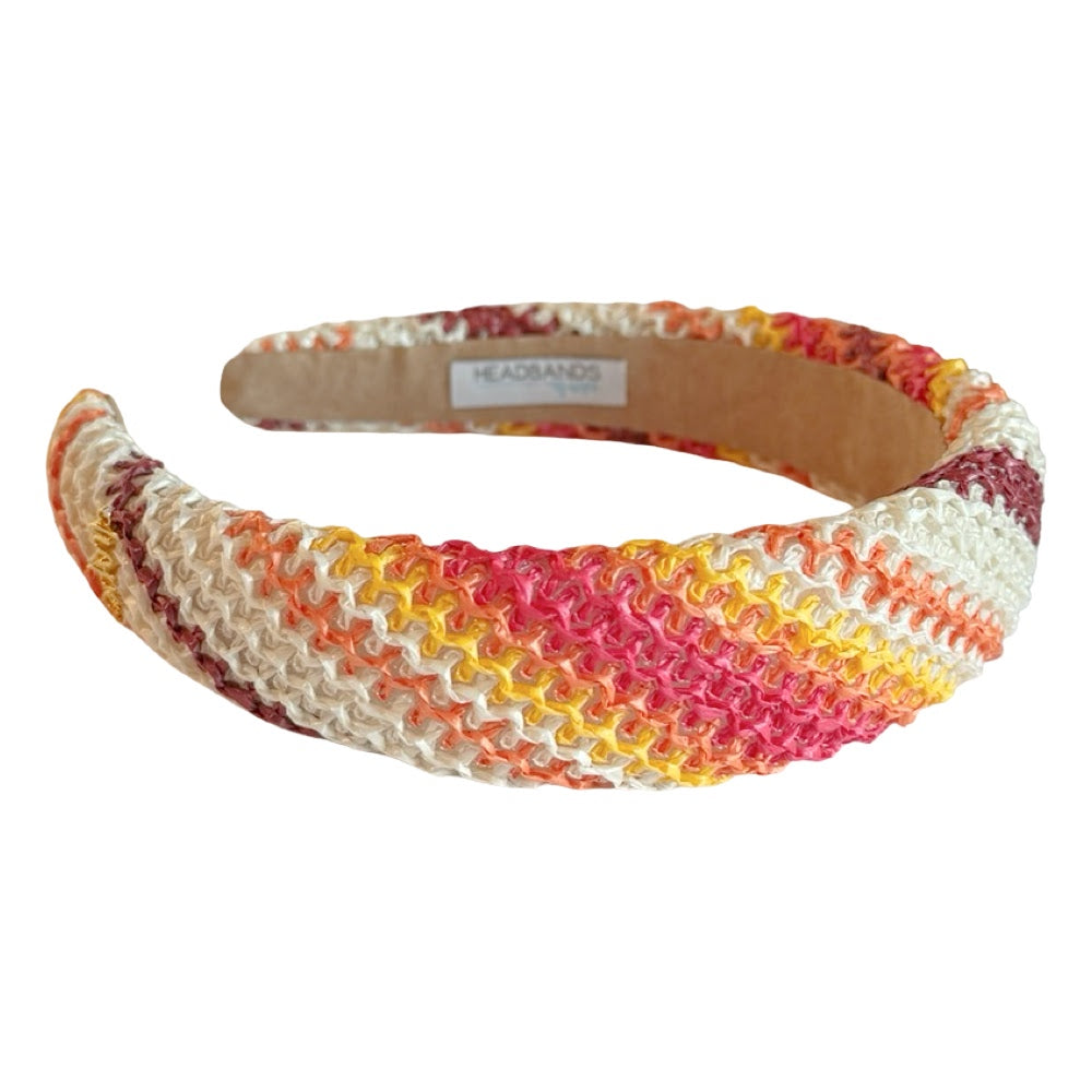 Classic Padded Woven Raffia Headband - Orange Sunset
