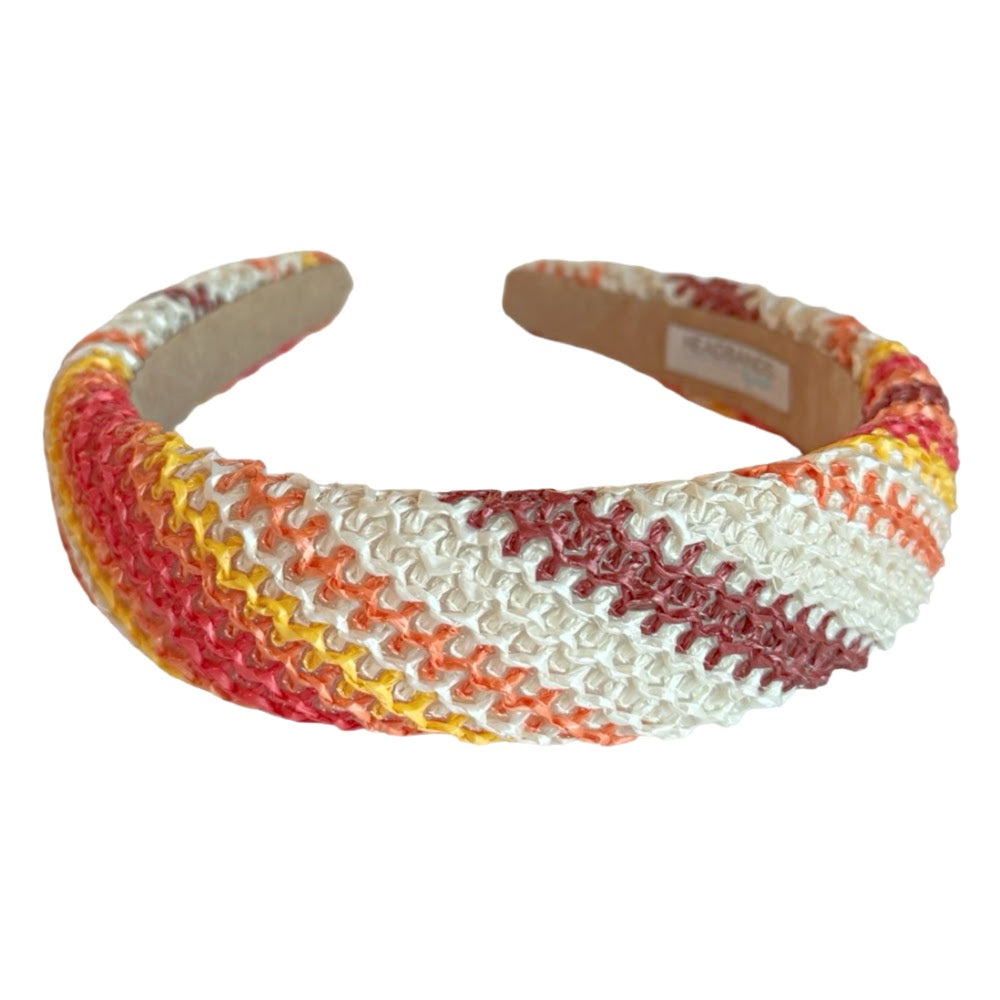 Classic Padded Woven Raffia Headband - Orange Sunset