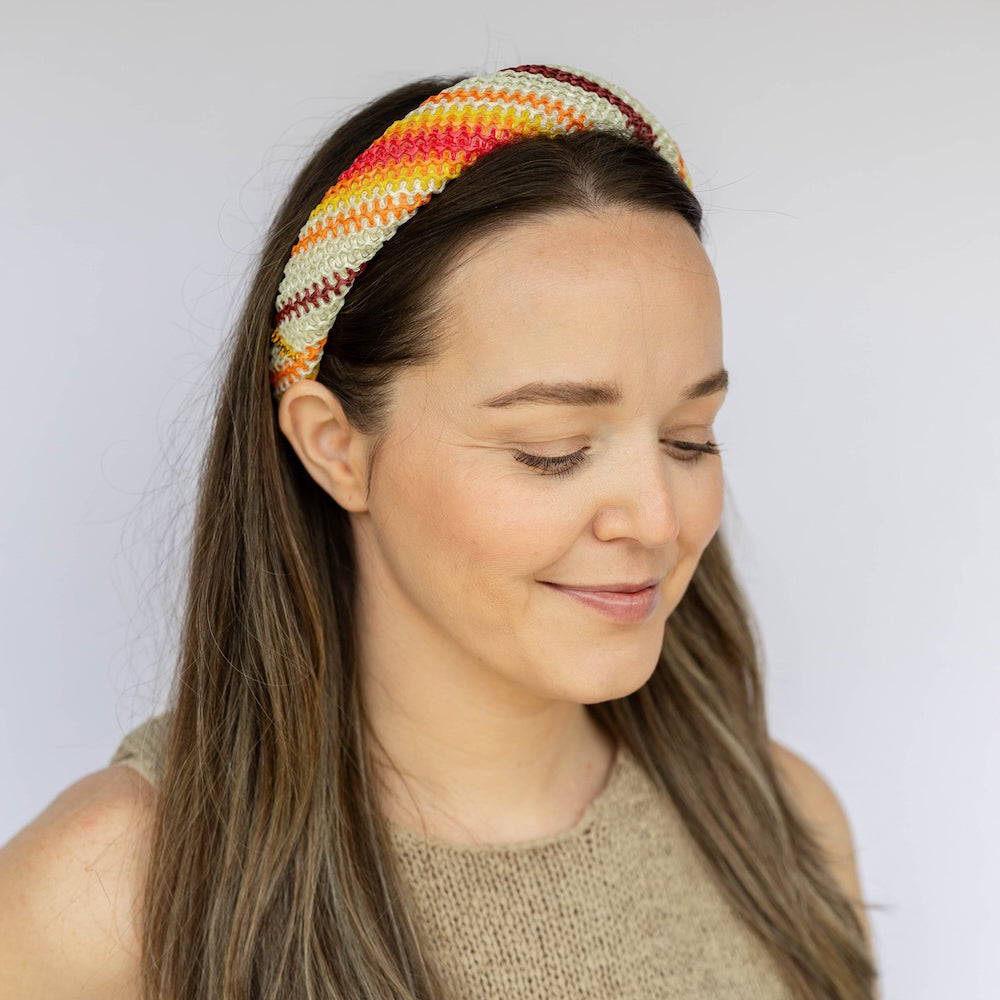 Classic Padded Woven Raffia Headband - Orange Sunset