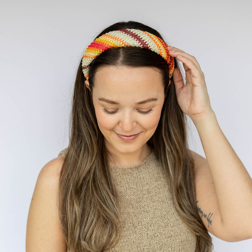 Classic Padded Woven Raffia Headband - Orange Sunset