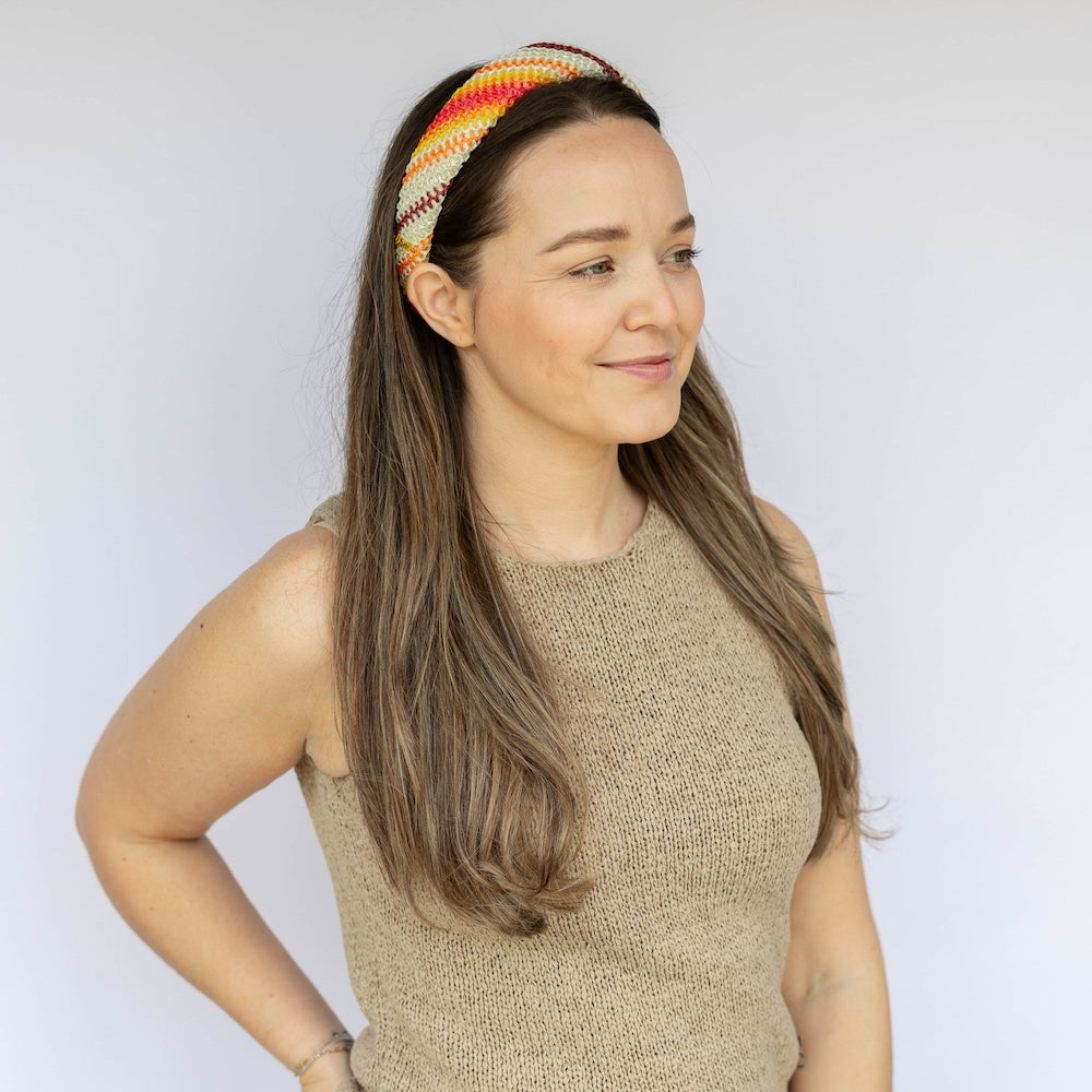 Classic Padded Woven Raffia Headband - Orange Sunset
