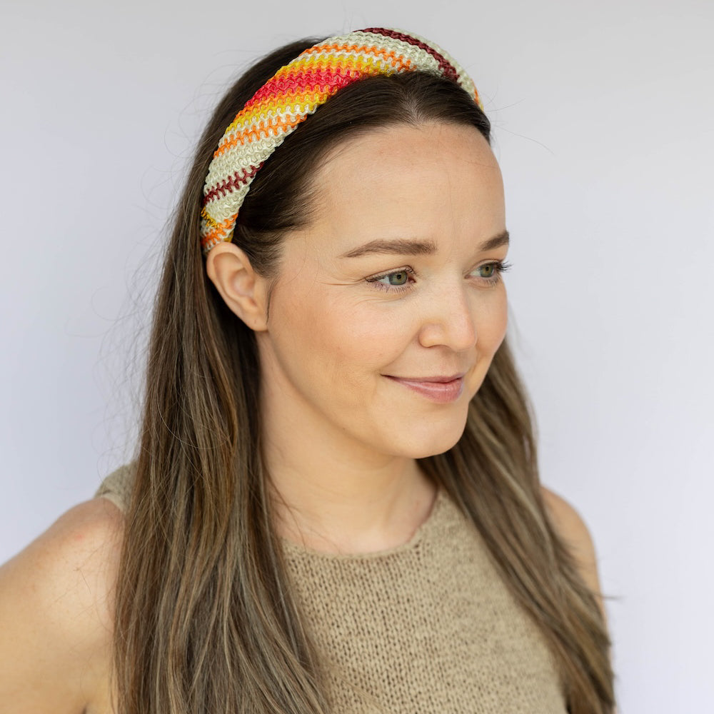 Classic Padded Woven Raffia Headband - Orange Sunset