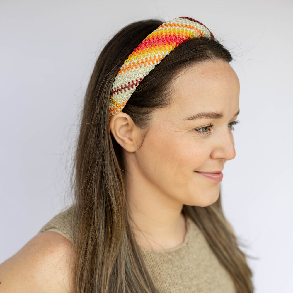 Classic Padded Woven Raffia Headband - Orange Sunset