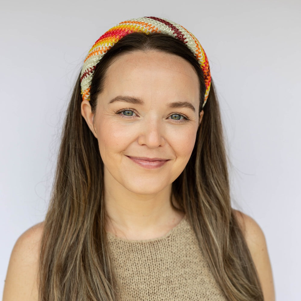 Classic Padded Woven Raffia Headband - Orange Sunset
