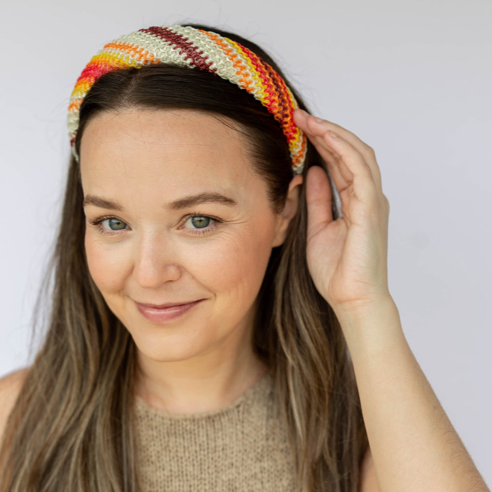 Classic Padded Woven Raffia Headband - Orange Sunset