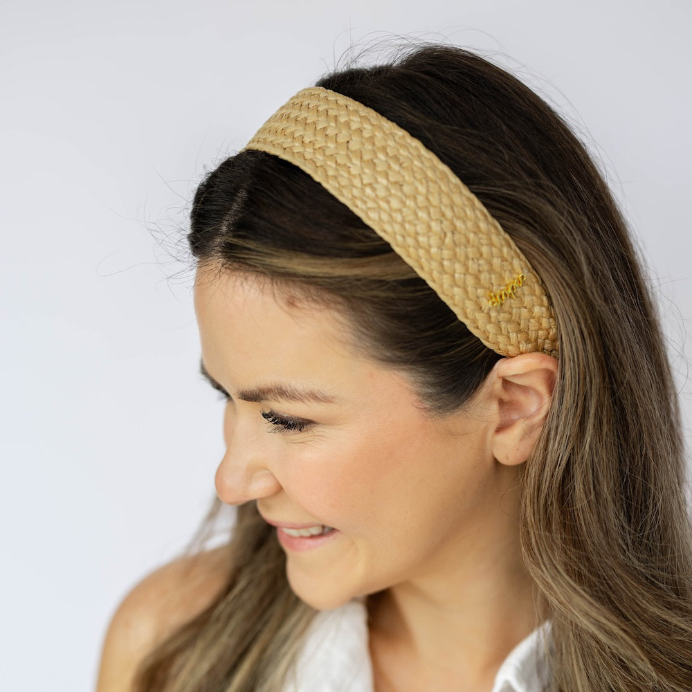 Wide Woven Headband - Tan