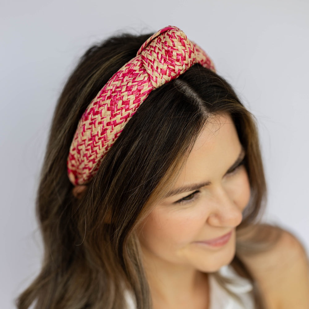 Raffia Top Knot Headband - Pink