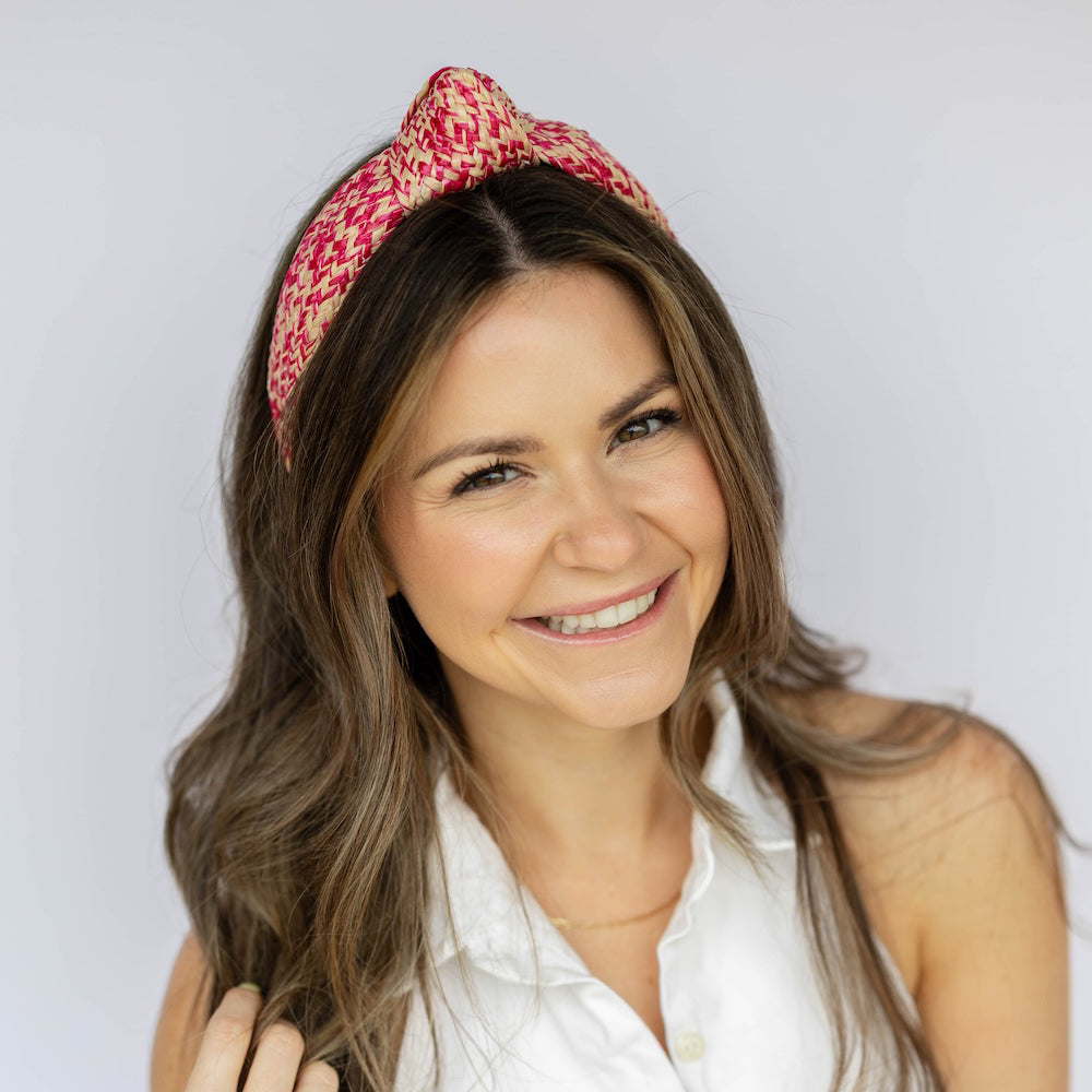 Raffia Top Knot Headband - Pink
