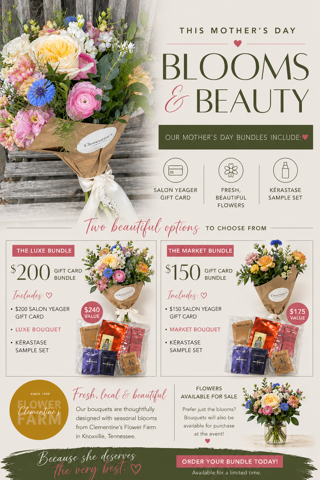 Blooms & Beauty $150 Bundle – Mother's Day Experience