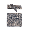 Tan + Periwinkle Jaguar Baby Swaddle + Headband Set