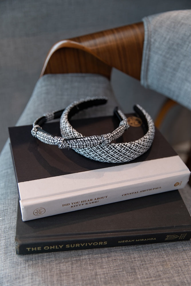 Knotted Tweed Headband - Black Ivory