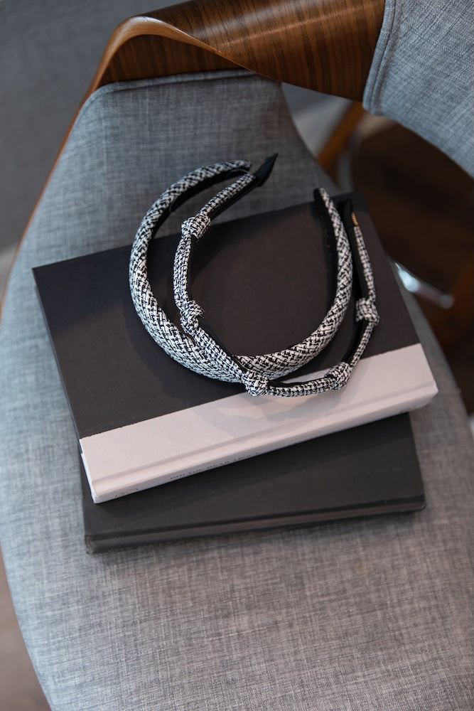 Knotted Tweed Headband - Black Ivory