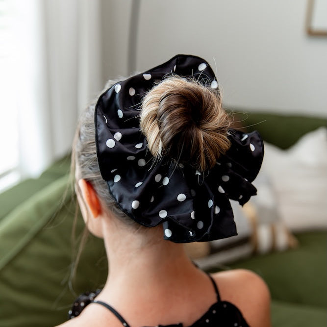 Oversized Satin Scrunchie Duo - Polka Dots