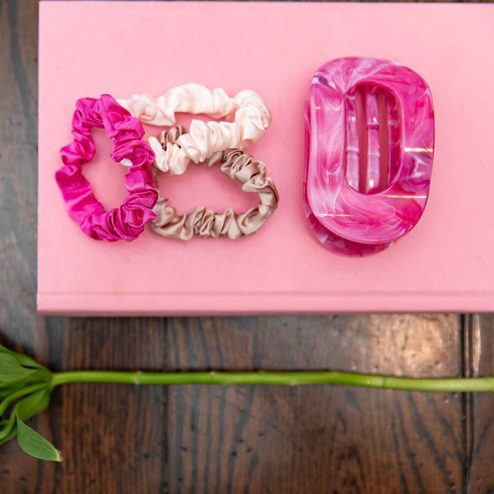 Satin Scrunchie Set - Hot Pink, Light Pink, Mauve