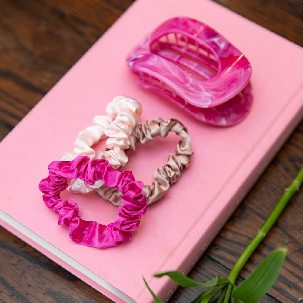 Satin Scrunchie Set - Hot Pink, Light Pink, Mauve