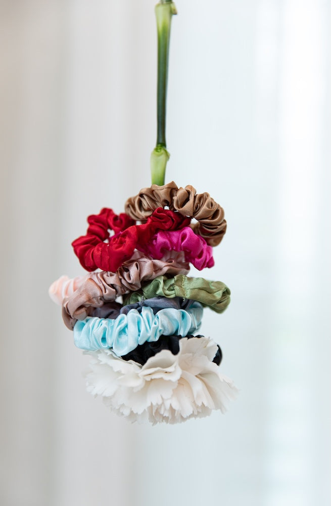 Satin Scrunchie Set - Camel, Chestnut, Cream
