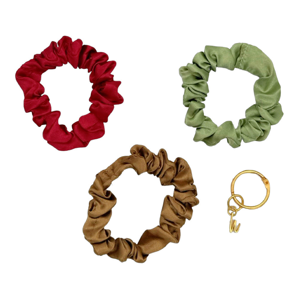 Satin Scrunchie Set - Olive, Burgundy, Gold