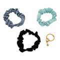Satin Scrunchie Set - Black, Gray, Light Blue