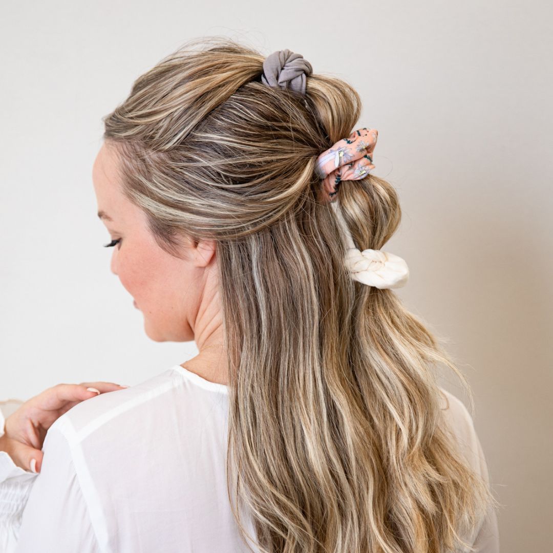 Cotton Zipper Scrunchies Set - Mauve Daisy