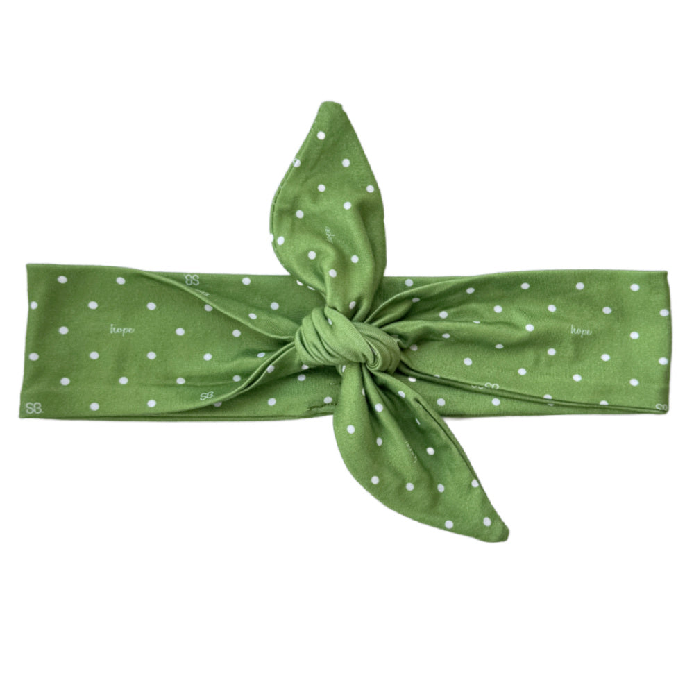 Luxe Bamboo Knotted Headband - St. Baldrick's Green Polka Dot
