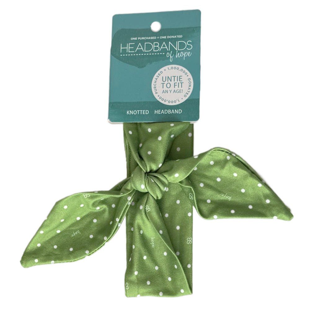 Luxe Bamboo Knotted Headband - St. Baldrick's Green Polka Dot