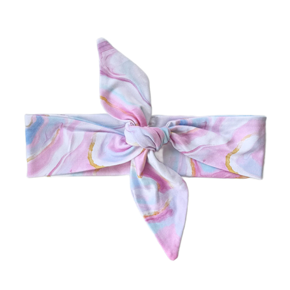 Luxe Bamboo Knotted Headband - Cotton Candy Skies Marble