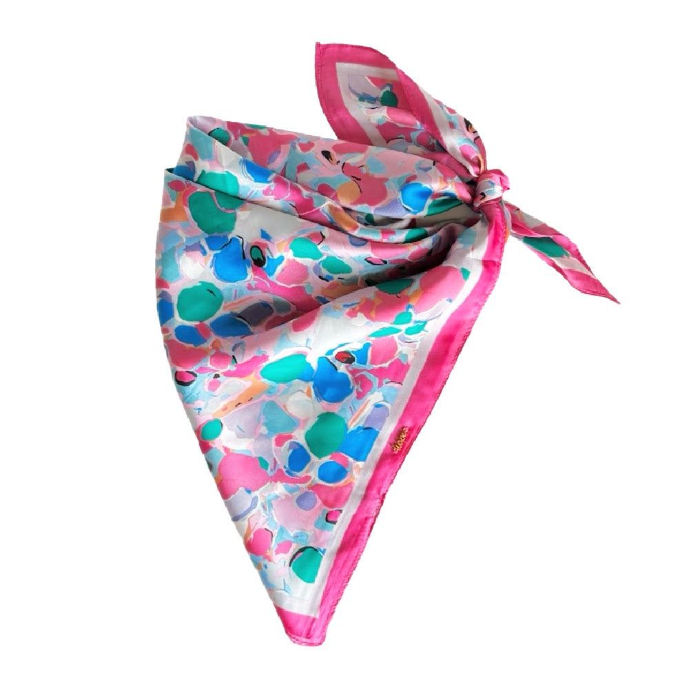 Satin Abstract Floral Headscarf - Pink + Coral