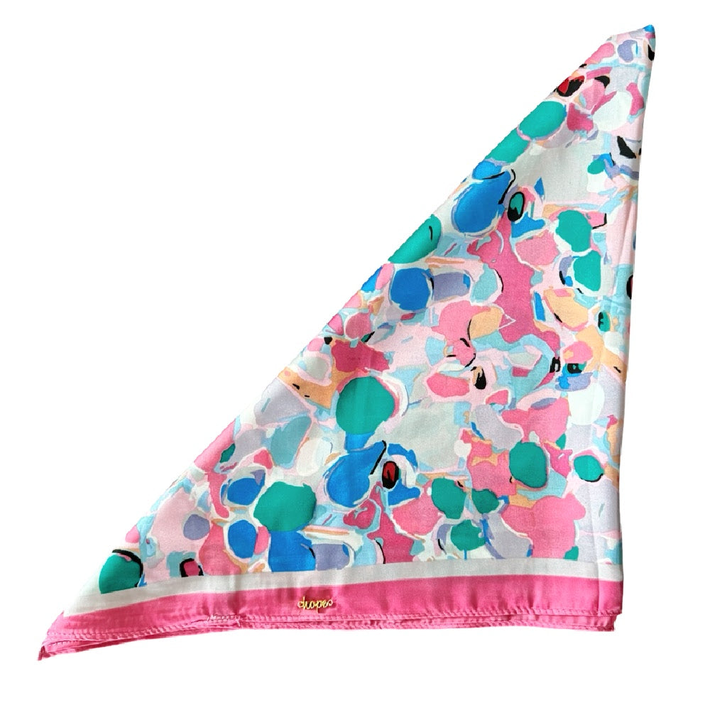 Satin Abstract Floral Headscarf - Pink + Coral