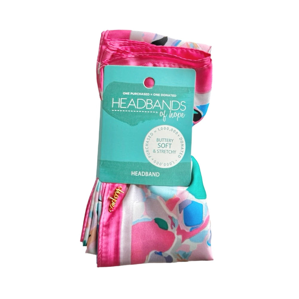 Satin Abstract Floral Headscarf - Pink + Coral