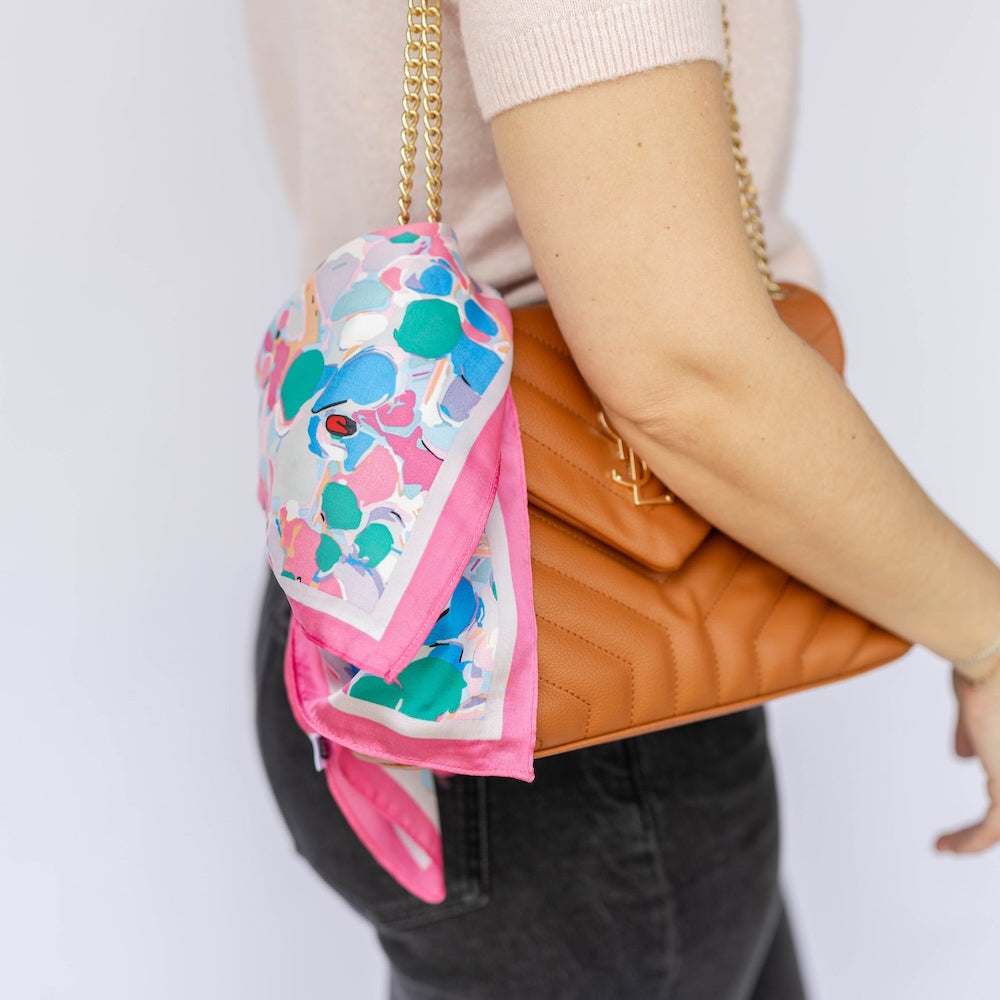 Satin Abstract Floral Headscarf - Pink + Coral