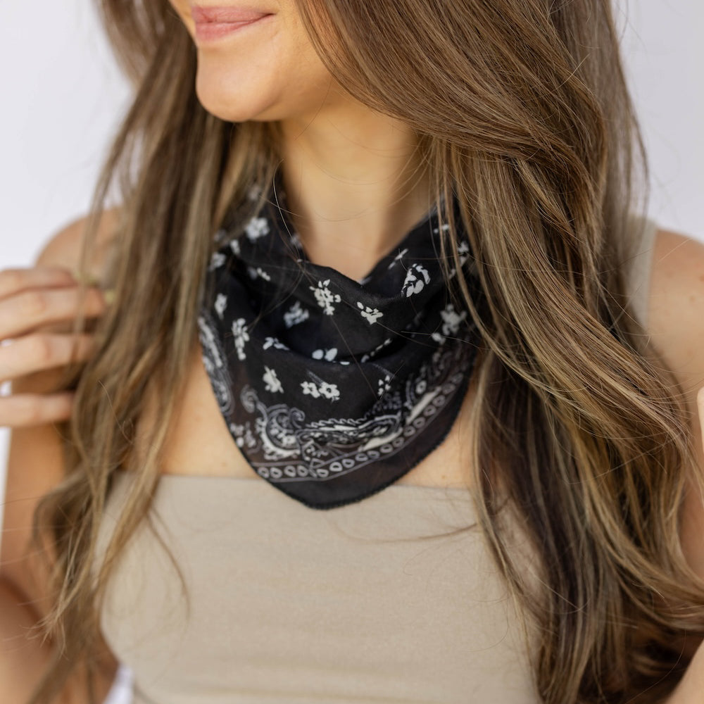 Ponytail Hair Scarf - Black Paisley