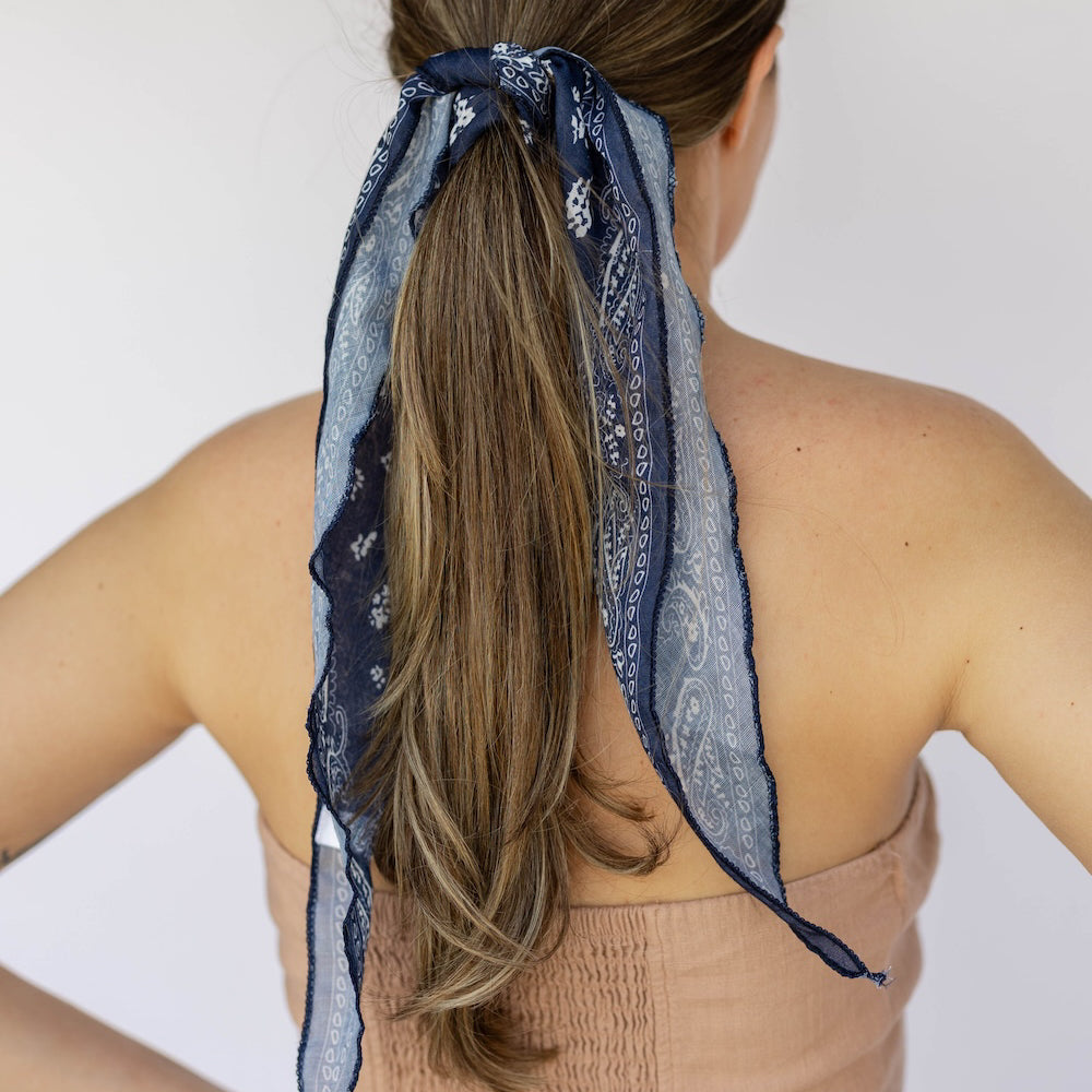 Ponytail Hair Scarf - Blue Paisley
