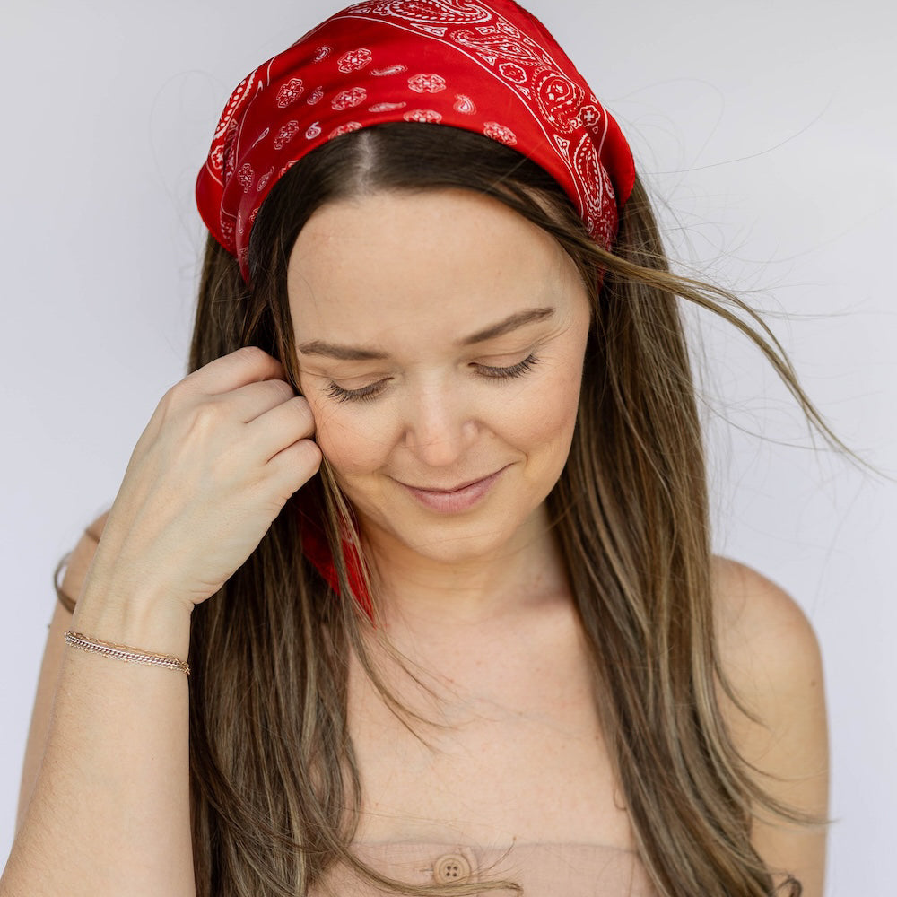 Satin Paisley Headscarf - Red
