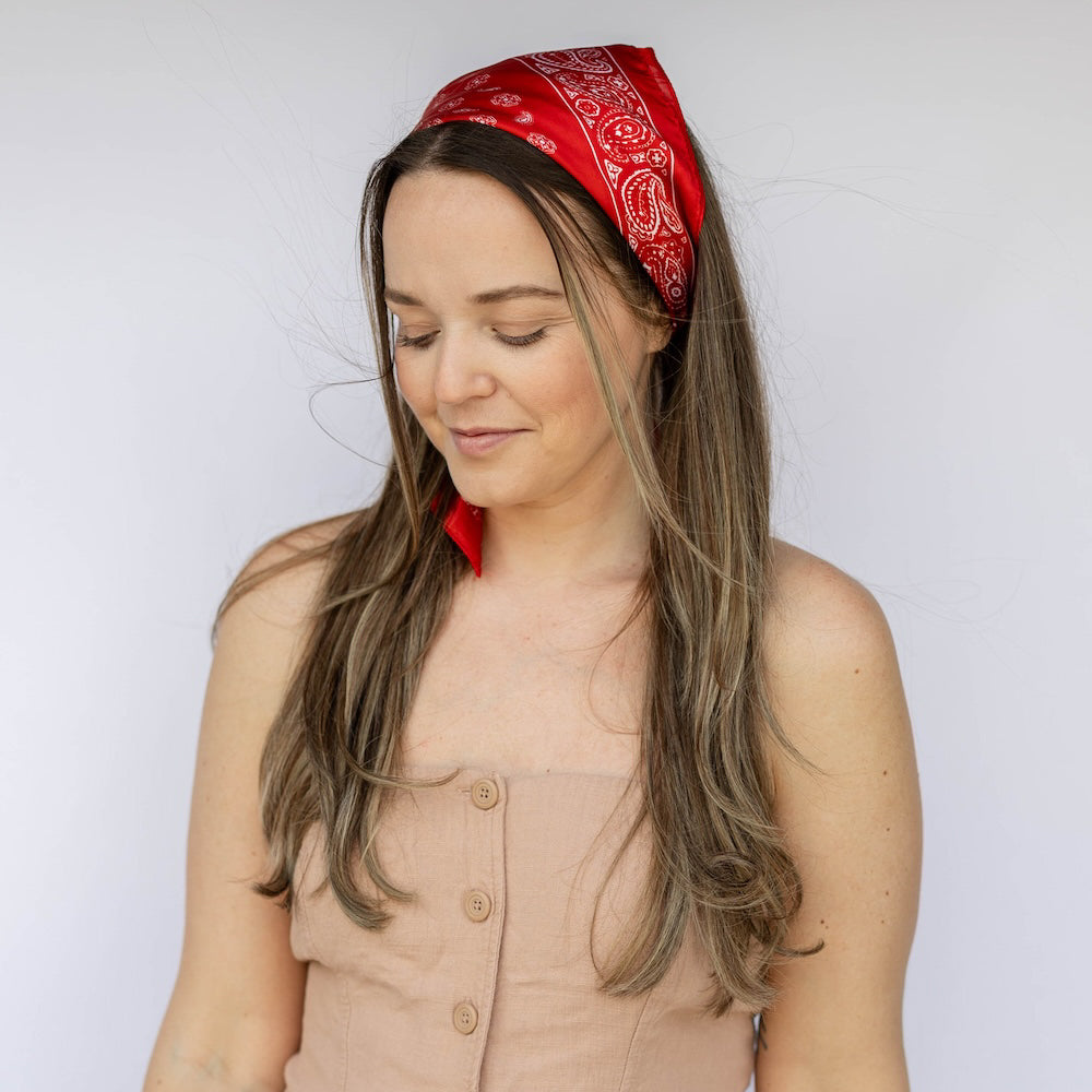 Satin Paisley Headscarf - Red