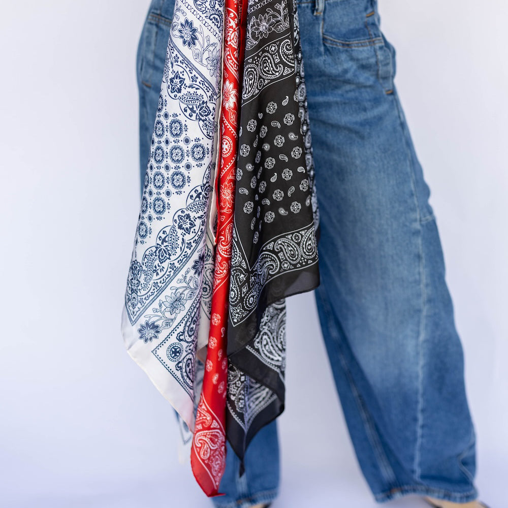 Satin Paisley Headscarf - Black