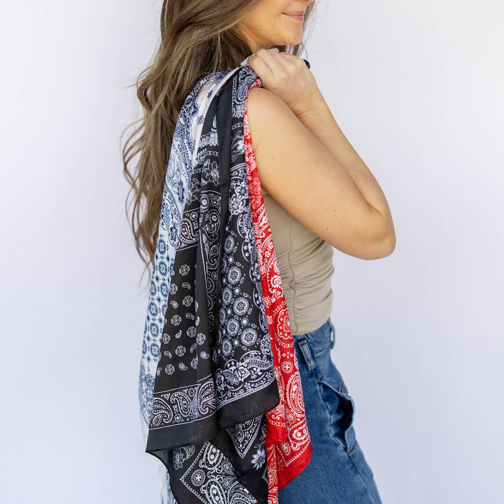 Satin Paisley Headscarf - Black