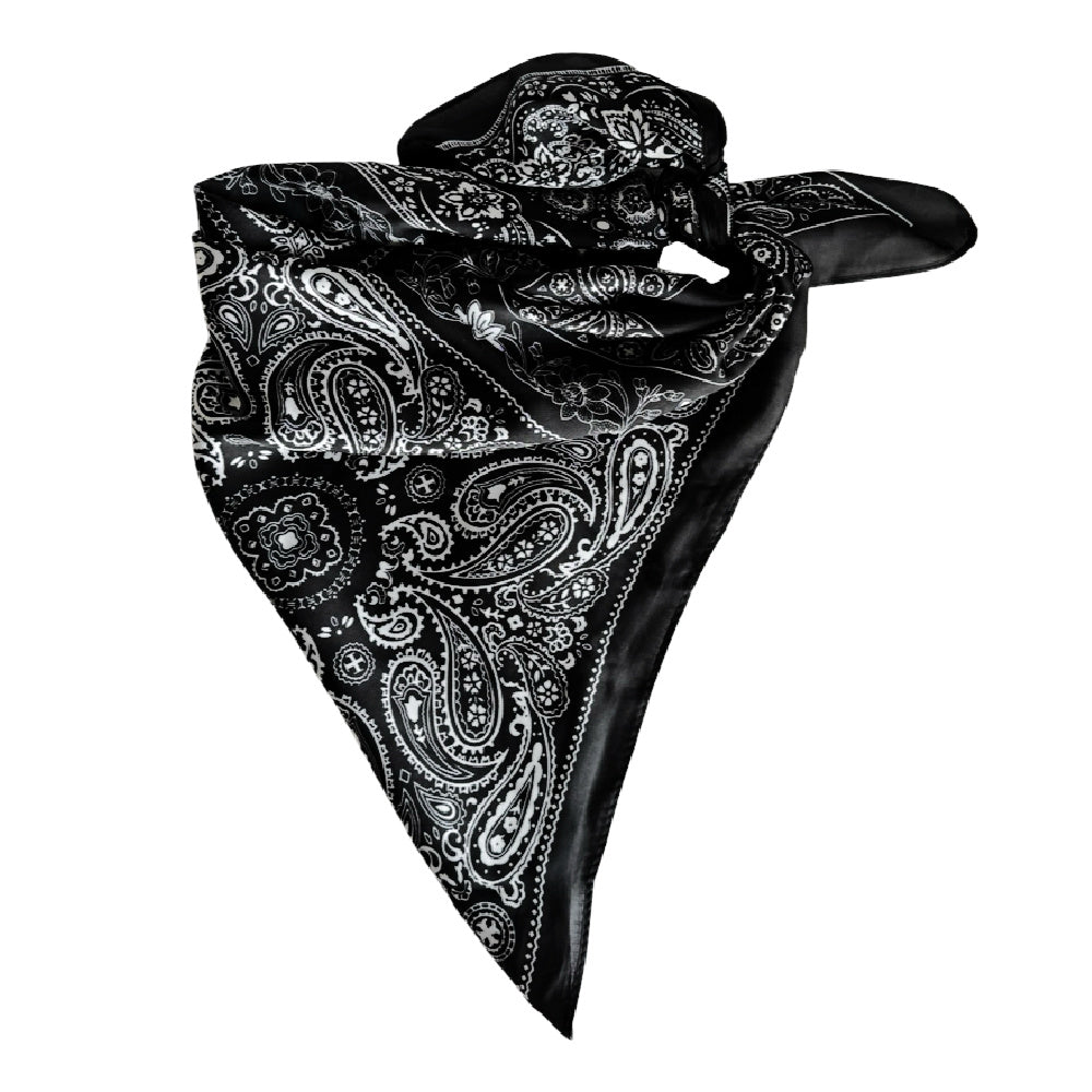 Satin Paisley Headscarf - Black