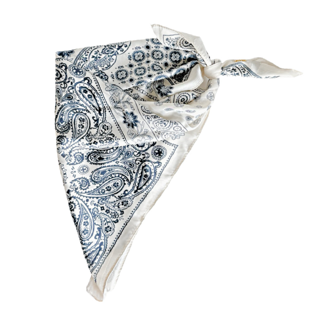 Satin Paisley Headscarf - White