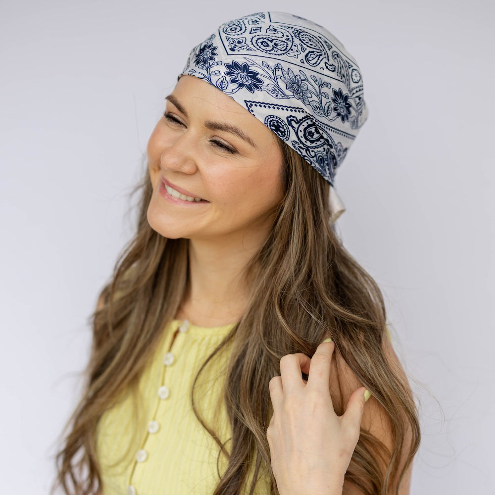 Satin Paisley Headscarf - White