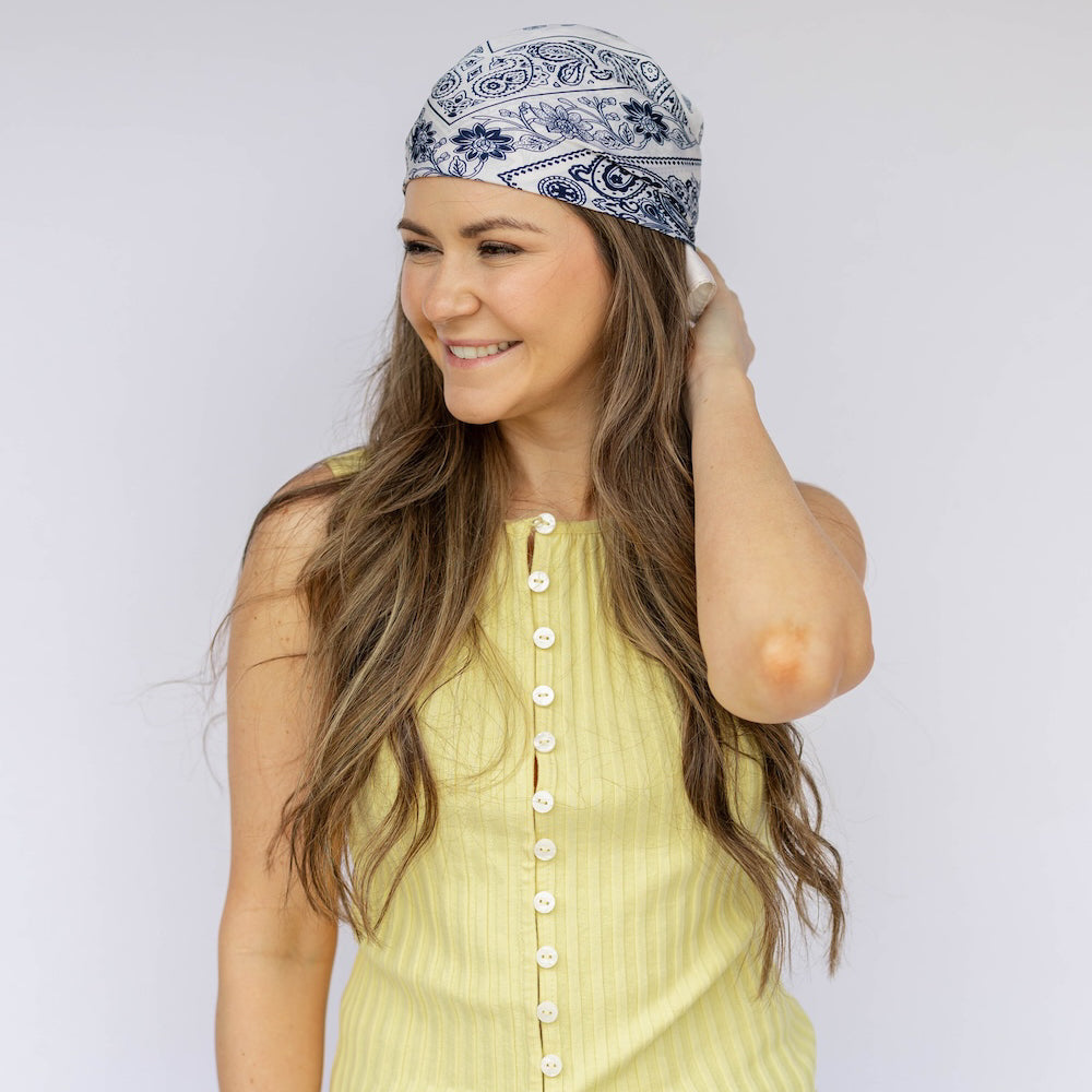 Satin Paisley Headscarf - White