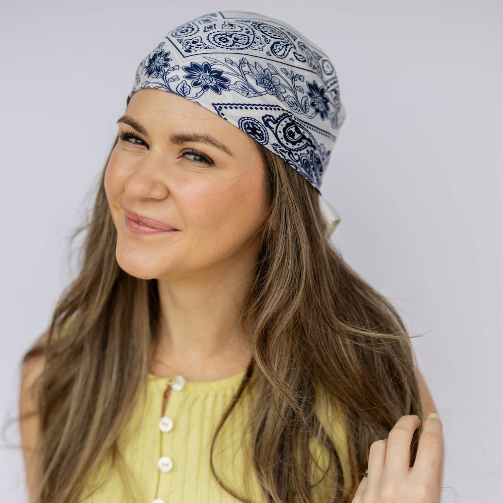 Satin Paisley Headscarf - White