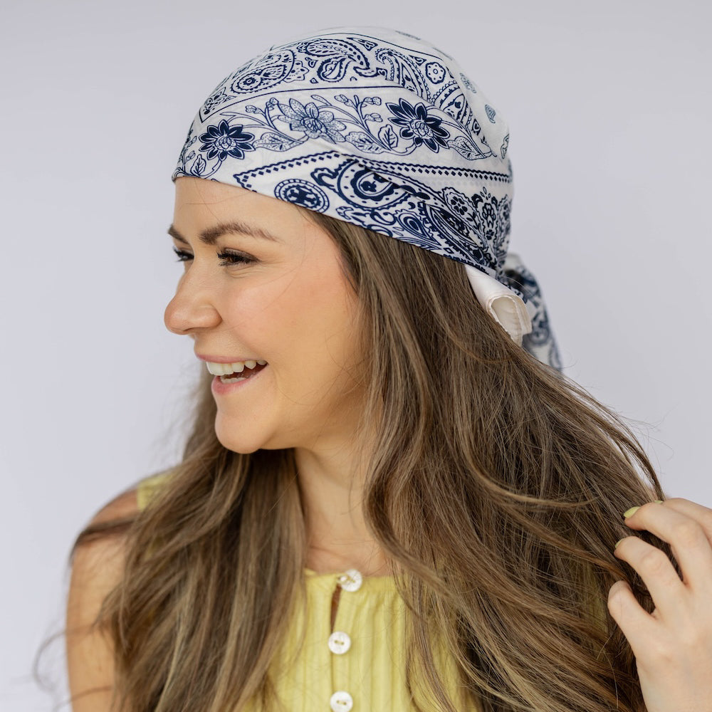 Satin Paisley Headscarf - White